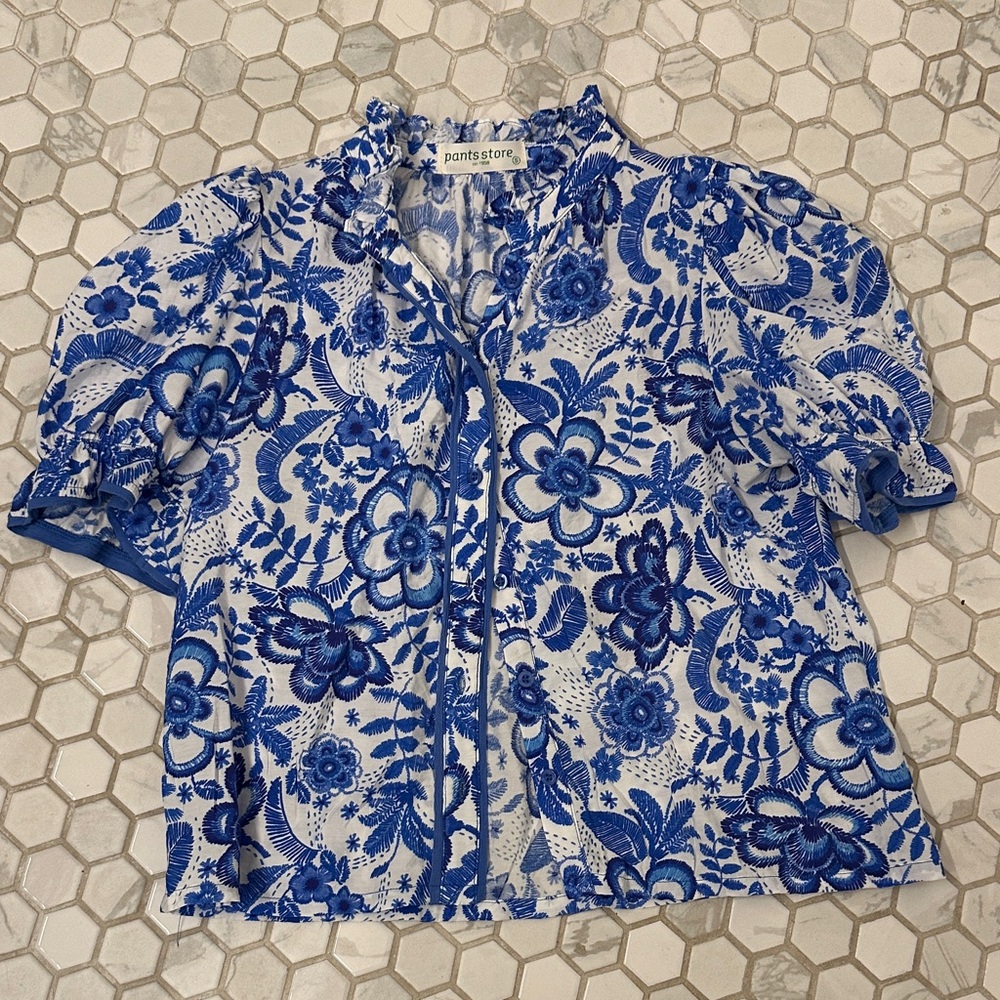 Blue Floral Pants Store Blouse
